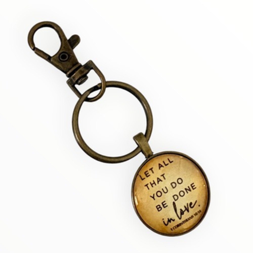 Inspirational Chain Antique Bronze 3.75" Corinthians 16:14 Charm Bronze Color